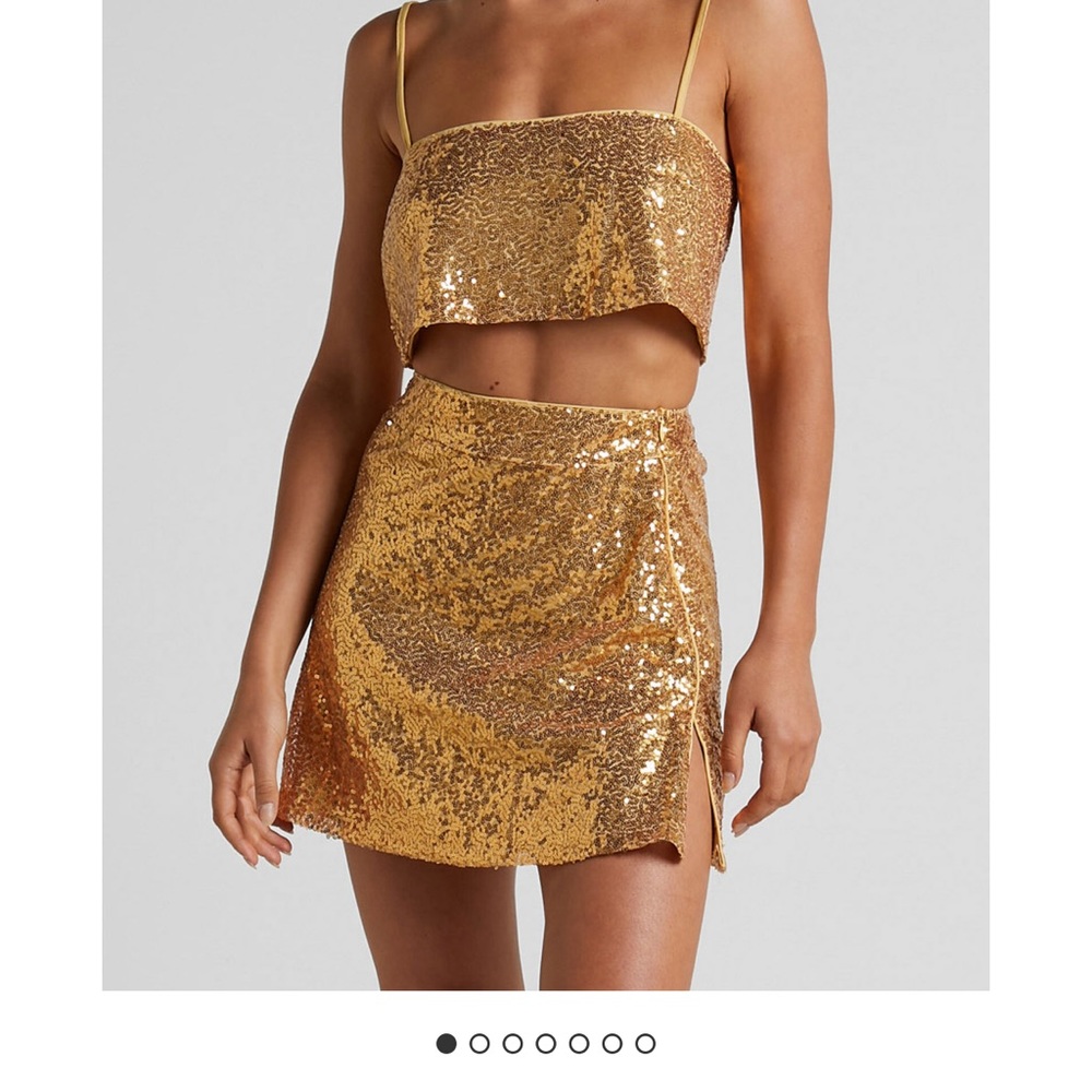 Showpo Elswyth Strappy Sequin Skirt - Gold